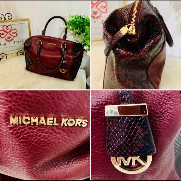 Michael Kors Riley Burgundy Python Snake Satchel - Picture 5 of 14